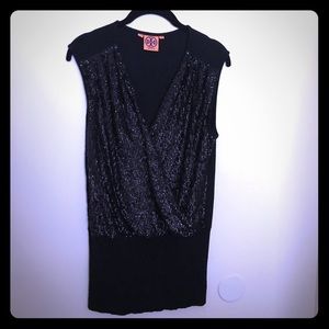 Tory Burch Sequin Top Sleeveless, Wool, black, XS